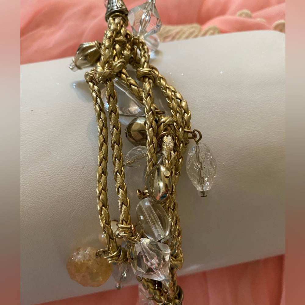 FAUX LEATHER STRAND BEADED BRACELET